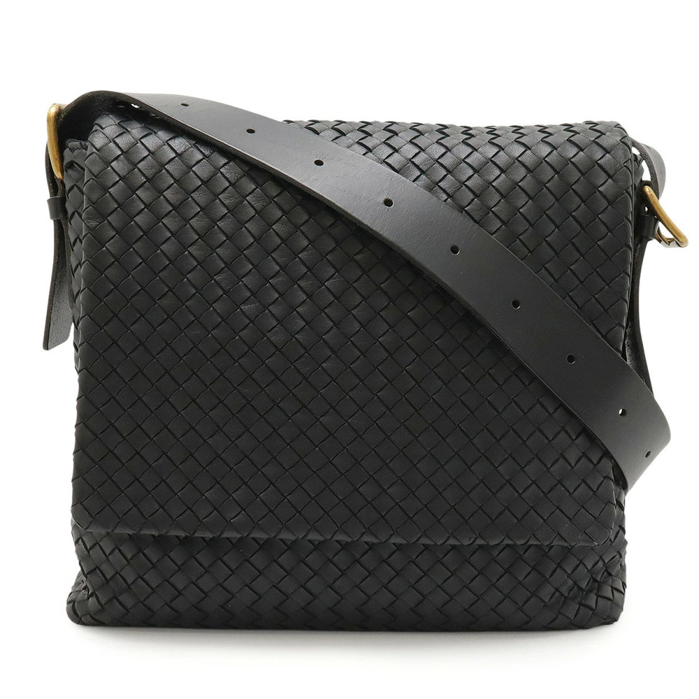 BOTTEGA VENETA Intrecciato Messenger Crossbody Leather Black